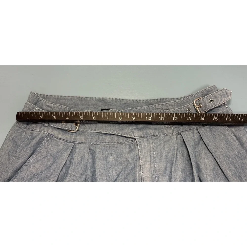 Ralph Lauren Sz 14 Pleated Chambray High Rise Adjustable Cross Belted Mom Shorts